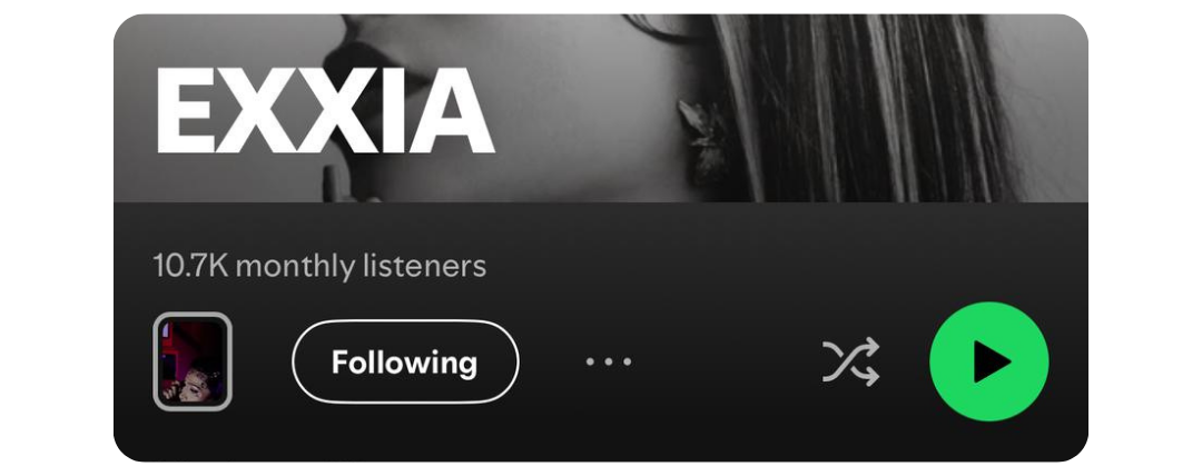 EXXIA Spotify profile with 10.7K monthly listeners