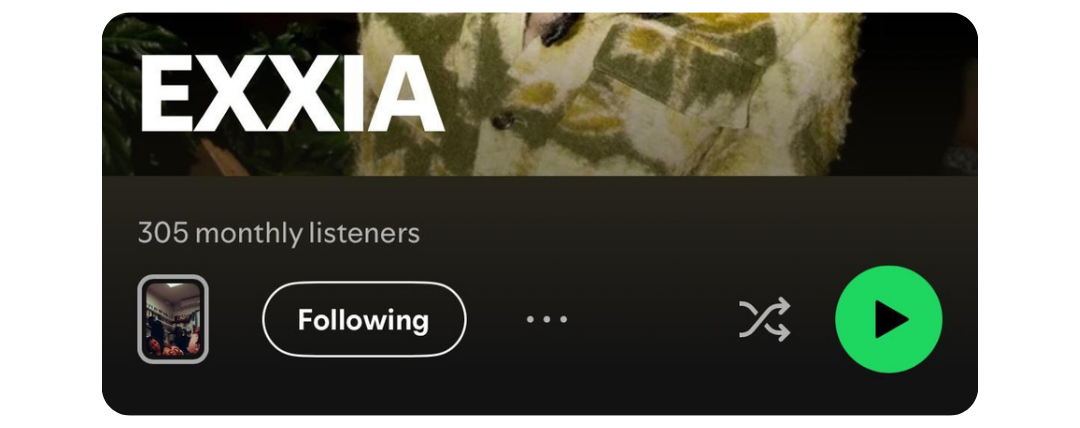EXXIA Spotify profile with 305 monthly listeners